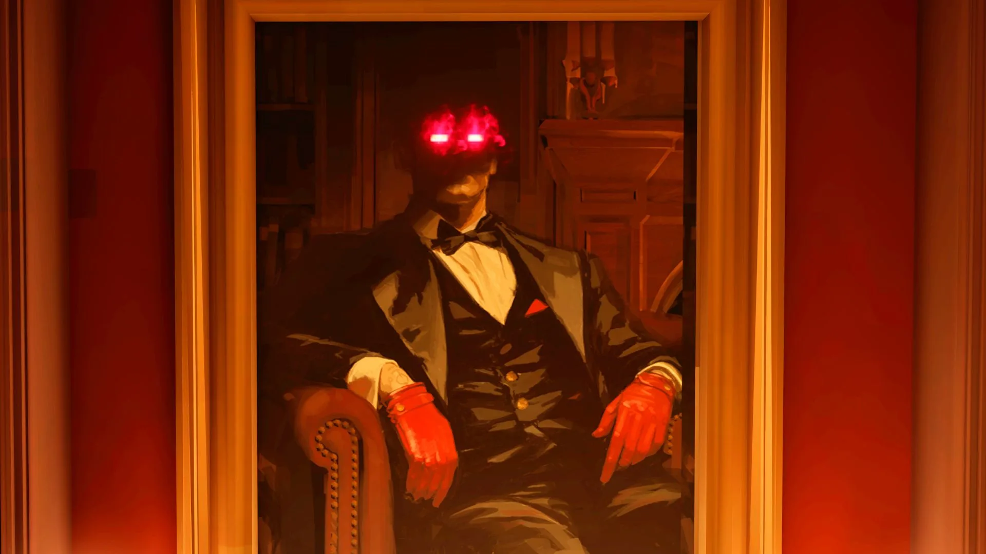 Retrato del hombre con guantes rojos en Deadlock con los ojos brillantes