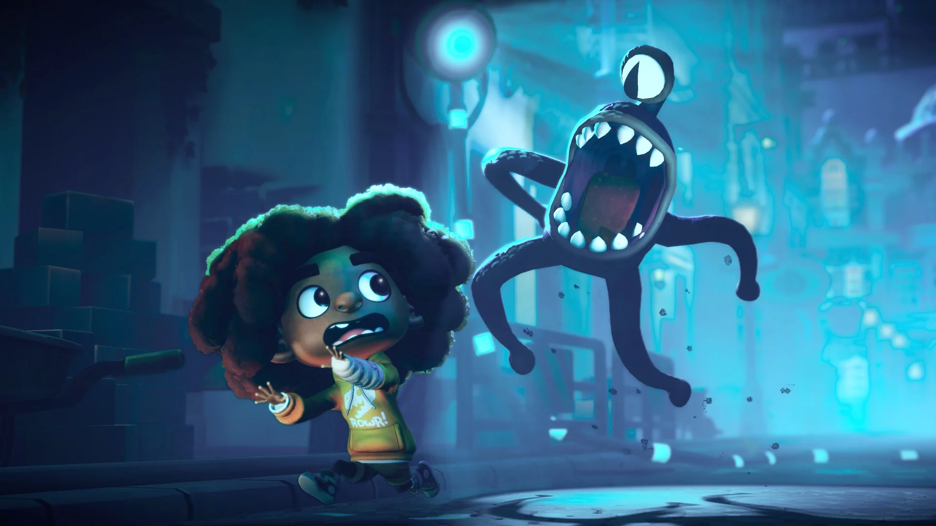 Escena del juego Stage Fright con sus protagonistas