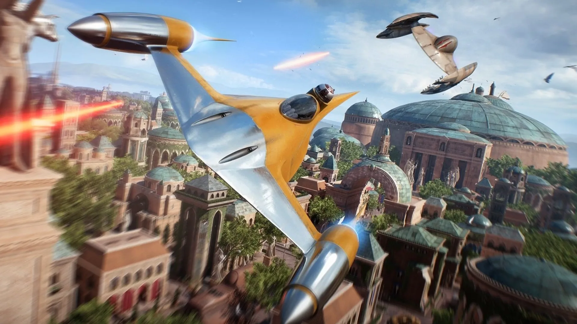 Imagen promocional de Star Wars: Galactic Racer mostrando vehículos de carreras