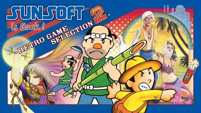 Logotipo y arte promocional de Sunsoft is Back: Retro Game Selection 2