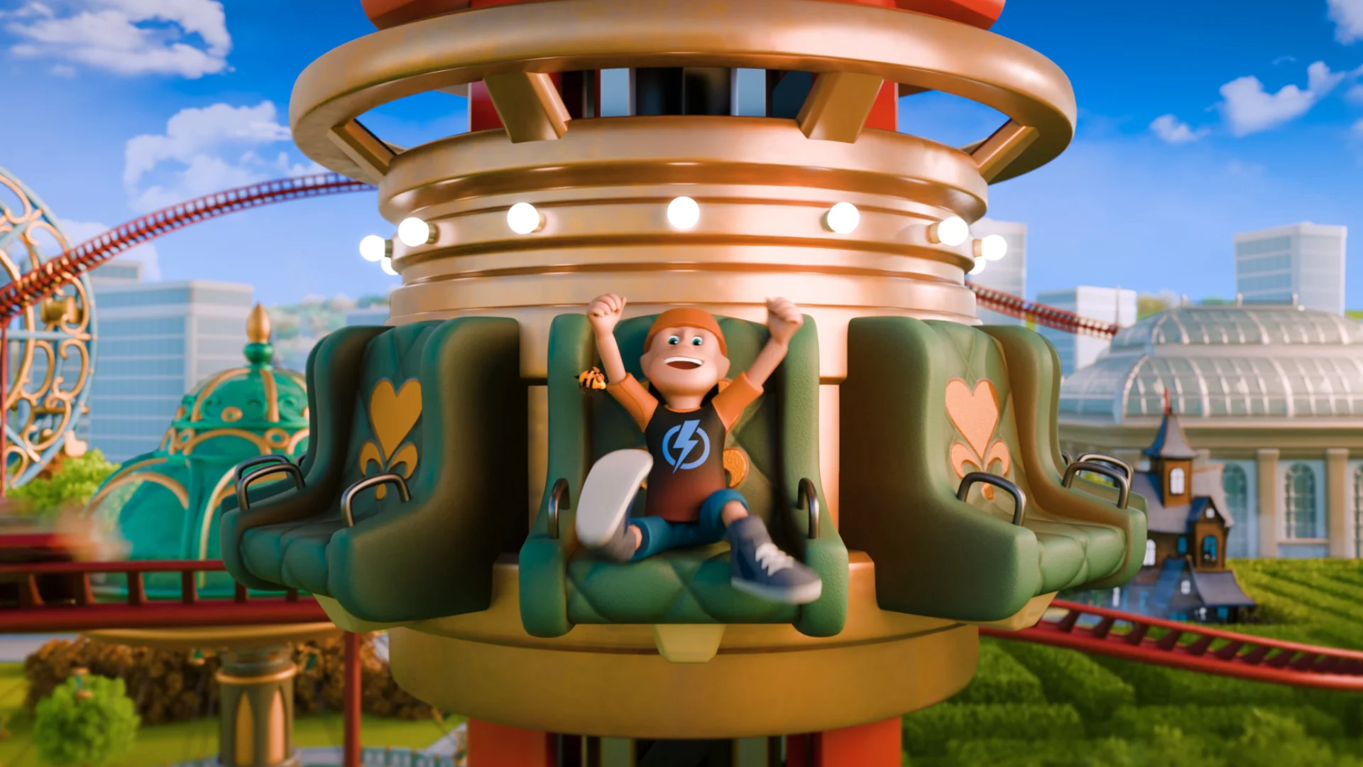 Imagen promocional del DLC Rides & Relics para Two Point Museum