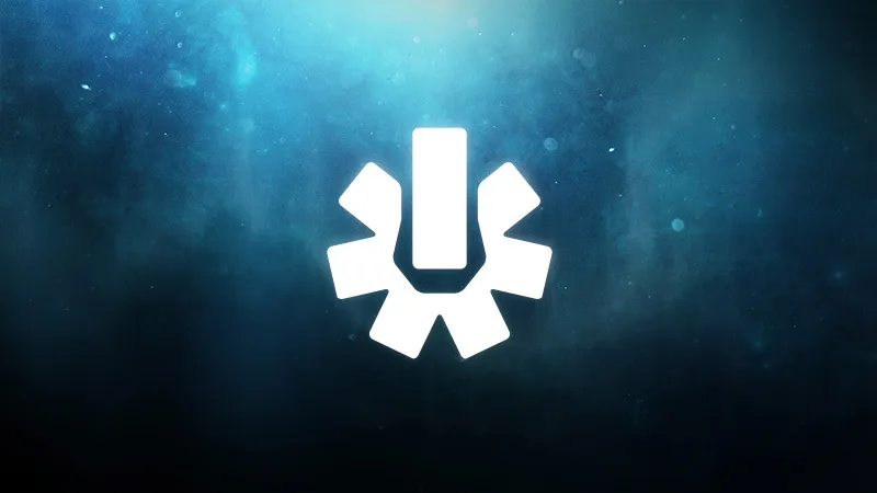 Logo del videojuego Destiny 2 sobre un fondo azul oscuro con efecto de nebulosa.