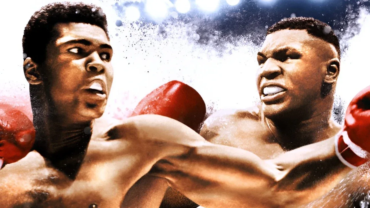 Arte promocional de la saga Fight Night mostrando a Muhammad Ali y Mike Tyson en un combate de boxeo.