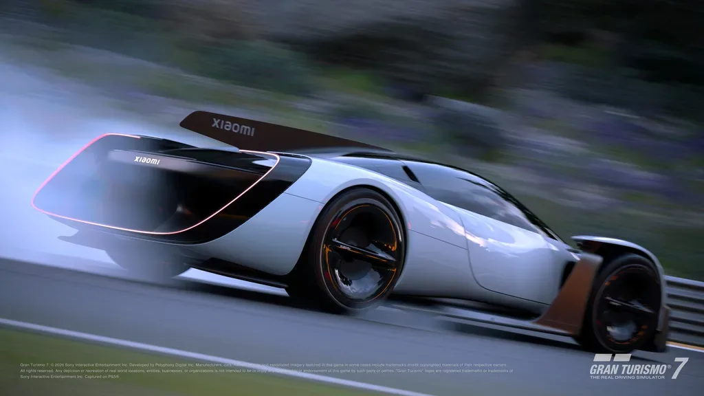 Render oficial de un coche conceptual de Xiaomi en el videojuego Gran Turismo 7.