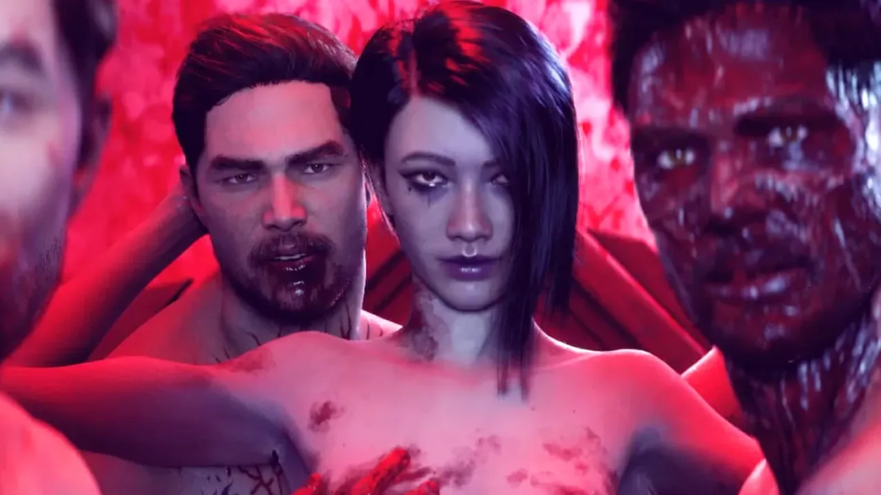 Fotograma de un tráiler de Hellraiser: Revival mostrando a varios personajes con estética de terror y gore.